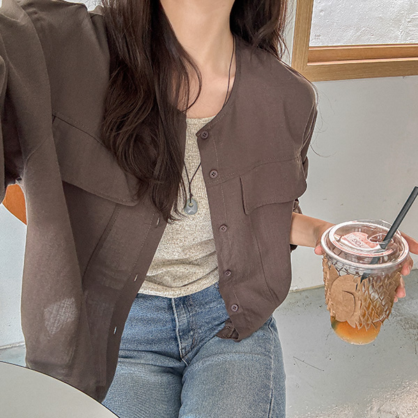 로렌 No collar Linen Shirt 나시세트