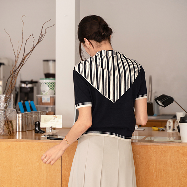 French Stripe Muffler Knitwear Set