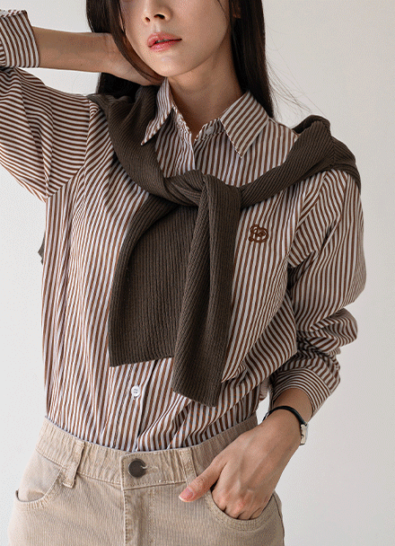 Love Embroidered Stripe Shirt Korea