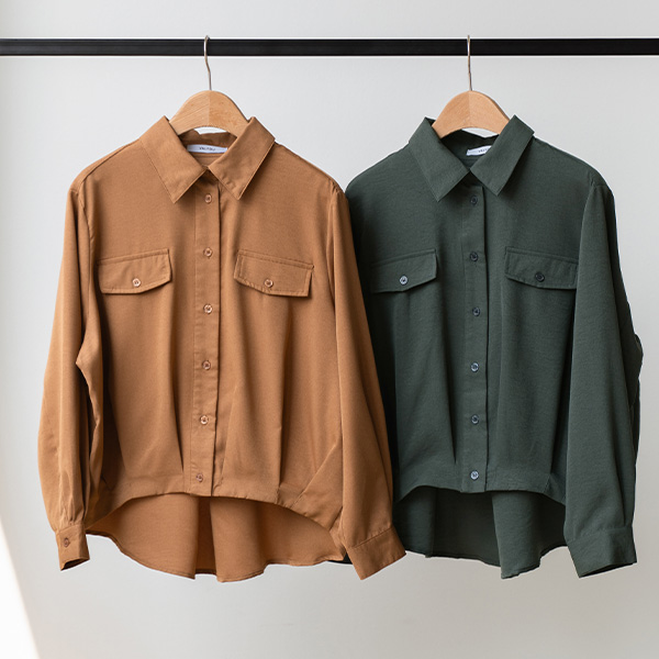 [valyou] Under Pintuck Pocket Unbalanced Shirt