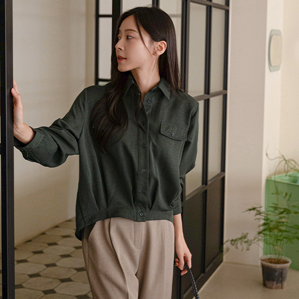 [valyou] Under Pintuck Pocket Unbalanced Shirt