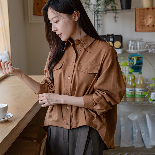 [valyou] Under Pintuck Pocket Unbalanced Shirt