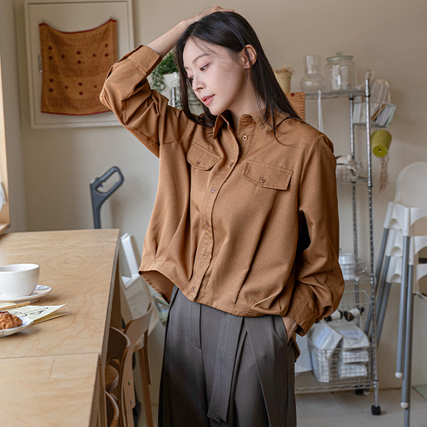 [valyou] Under Pintuck Pocket Unbalanced Shirt