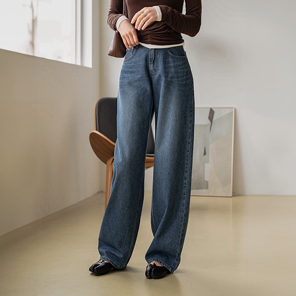 Deep Balloon Fit Wide Denim Pants