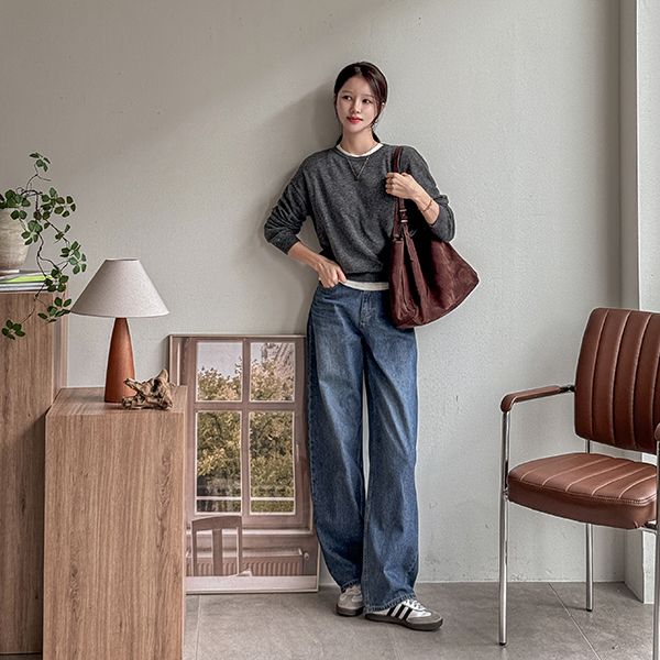 Deep Balloon Fit Wide Denim Pants