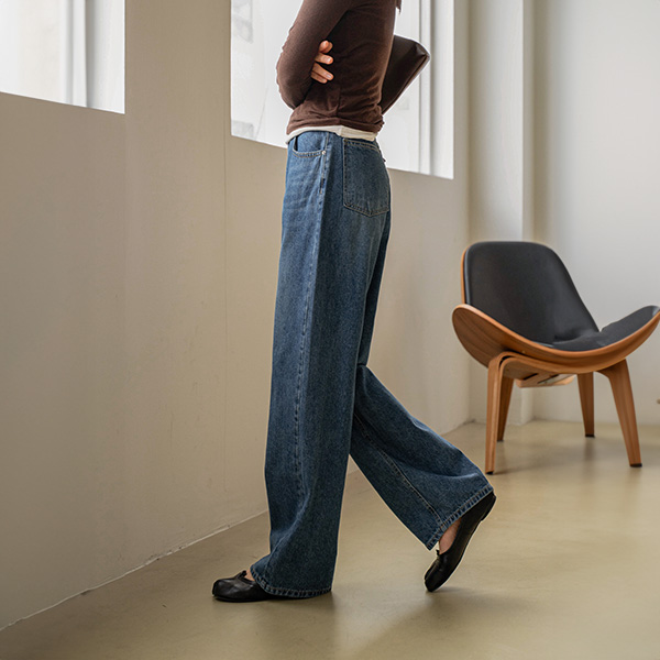 Deep Balloon Fit Wide Denim Pants