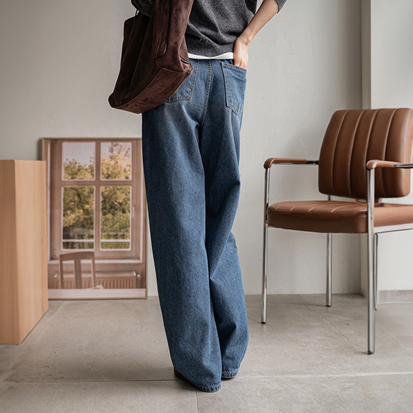 Deep Balloon Fit Wide Denim Pants