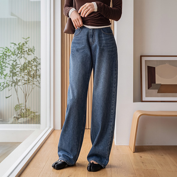 Deep Balloon Fit Wide Denim Pants