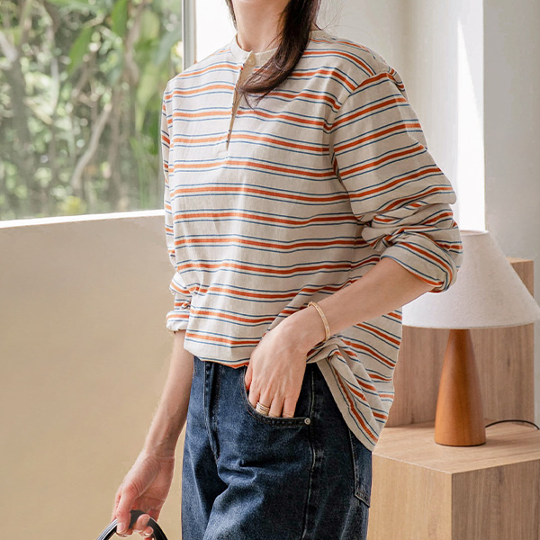 3 Divided Multi Henry Neck T-shirt