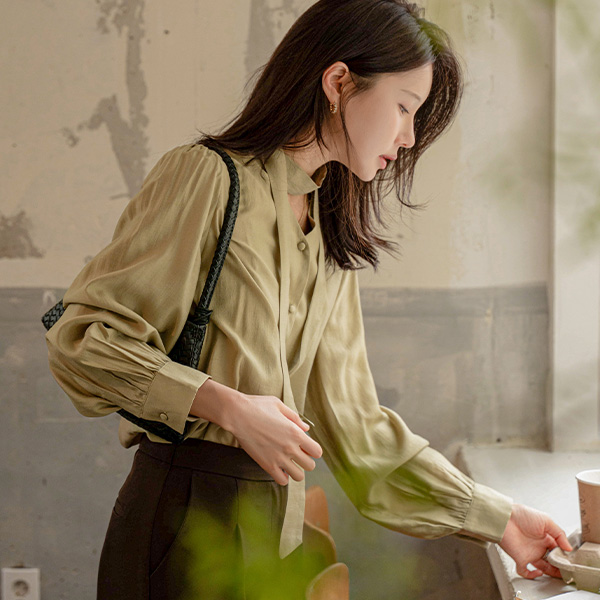 [valyou] Silky Tencel Tie Blouse