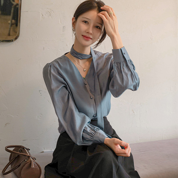 [valyou] Silky Tencel Tie Blouse