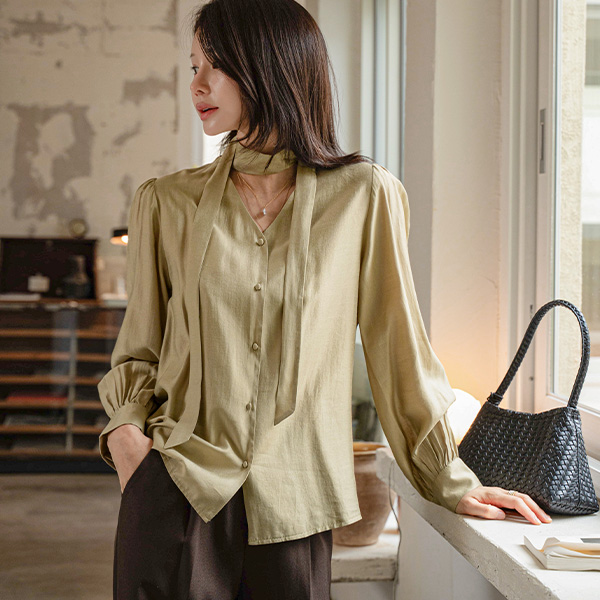 [valyou] Silky Tencel Tie Blouse