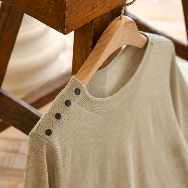 Soft Shoulder Button Half Sleeves Knitwear