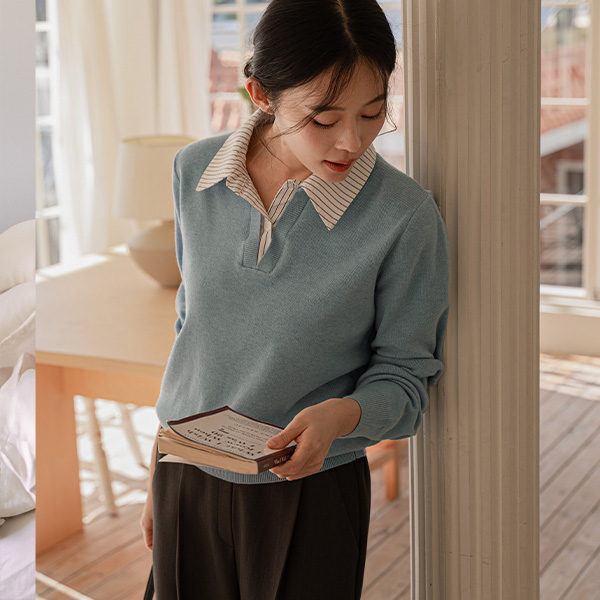 Line Shirt Layered Knitwear