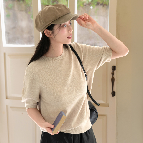 Easy Whole Garment Half Sleeve Knitwear