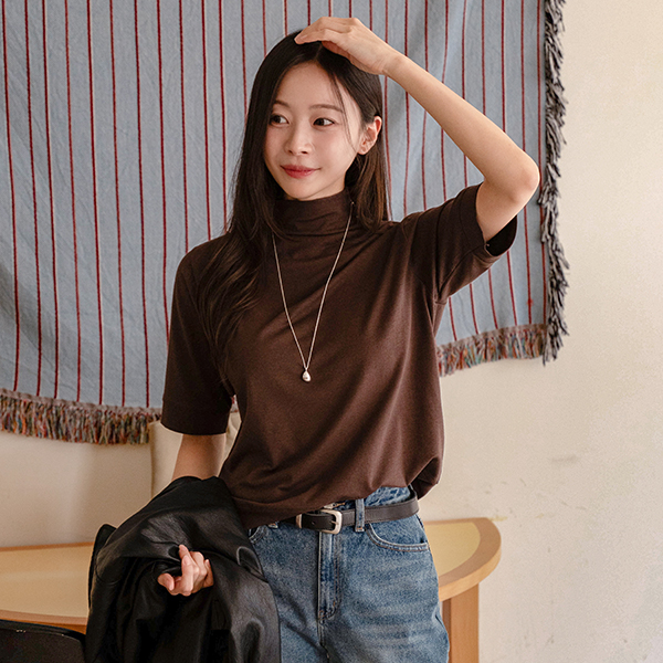 Modal Simple Half Turtleneck Sweatshirt Fit T-shirt