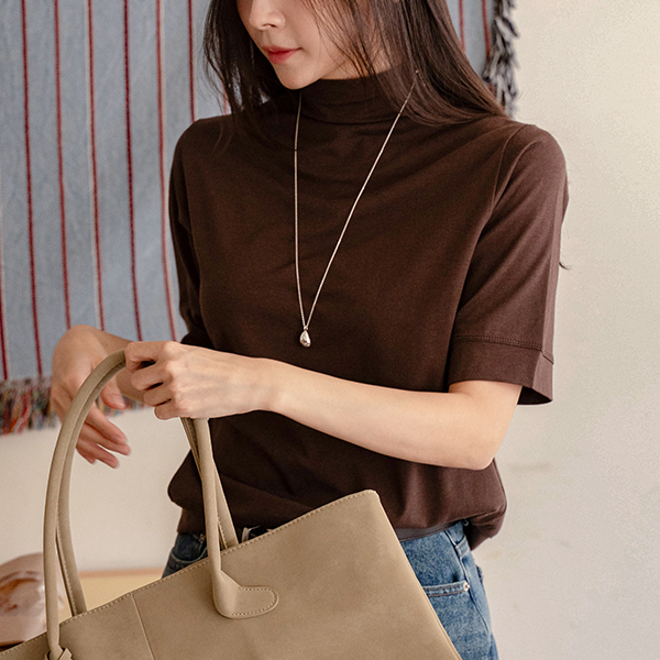 Modal Simple Half Turtleneck Sweatshirt Fit T-shirt