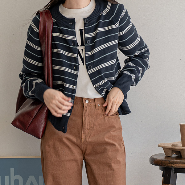 세이지 Color mix Stripe  Knitwear Cardigan