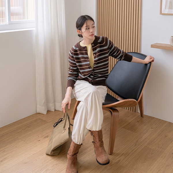 세이지 Color mix Stripe  Knitwear Cardigan