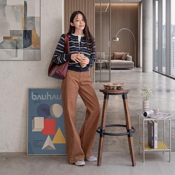 세이지 Color mix Stripe  Knitwear Cardigan