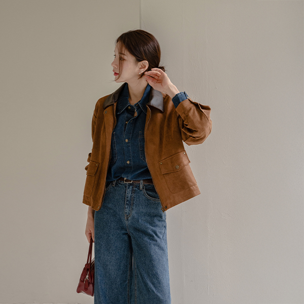 Leather Collar Suede Jacket