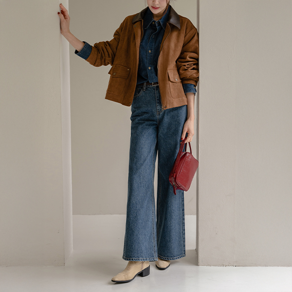 Leather Collar Suede Jacket