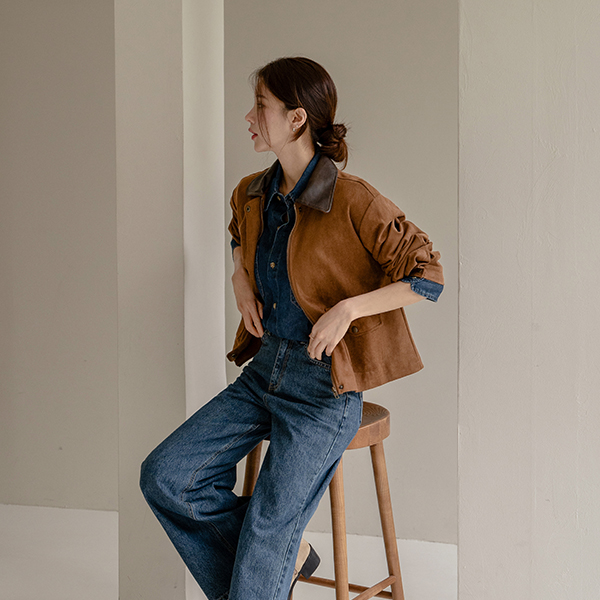 Leather Collar Suede Jacket