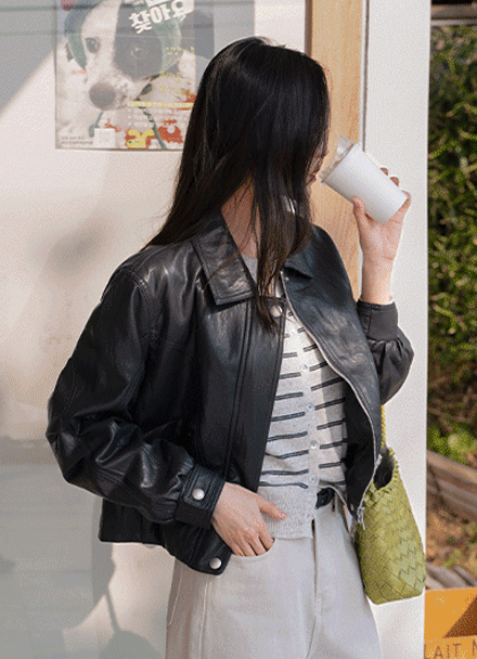 Soft Zipper Leather Jacket Korea