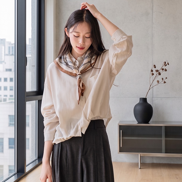 Soft Unbalance Scarf Set Shirt