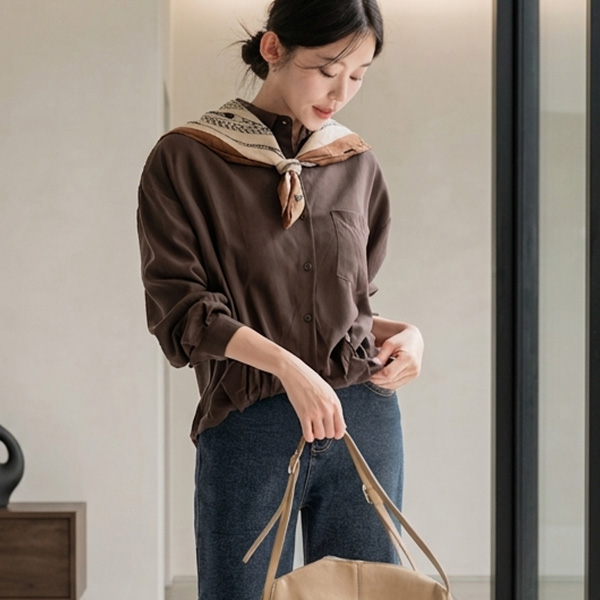 Soft Unbalance Scarf Set Shirt