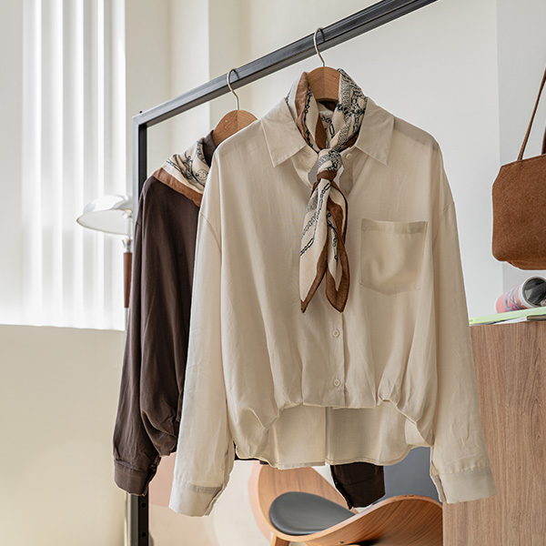 Soft Unbalance Scarf Set Shirt