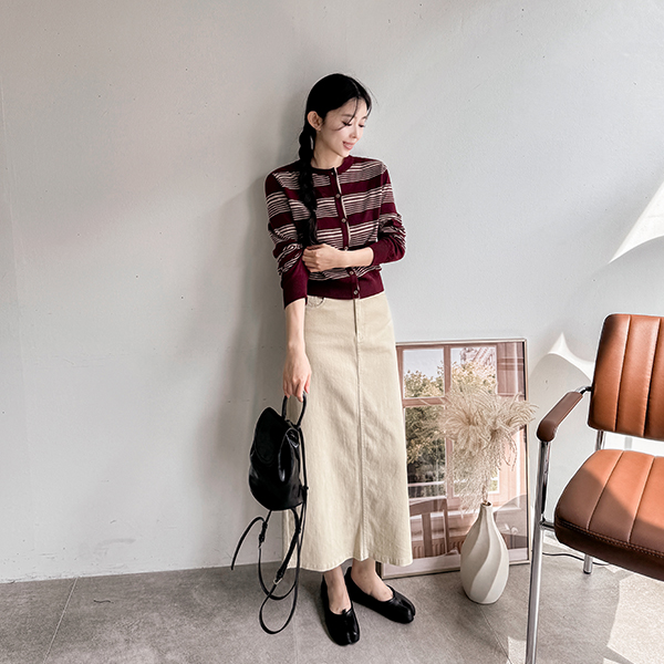 Sage Color Matching Stripe Knitwear Cardigan