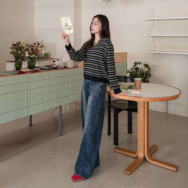 [Special Sale] Shy Washing Incision Wide Span Denim Pants