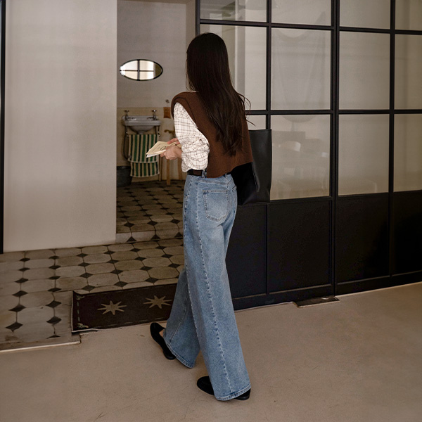 [Special Sale] Shy Washing Incision Wide Span Denim Pants