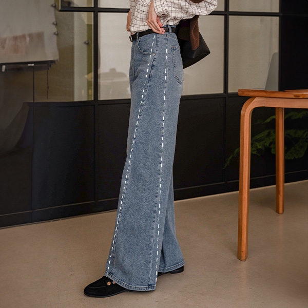 [Special Sale] Shy Washing Incision Wide Span Denim Pants