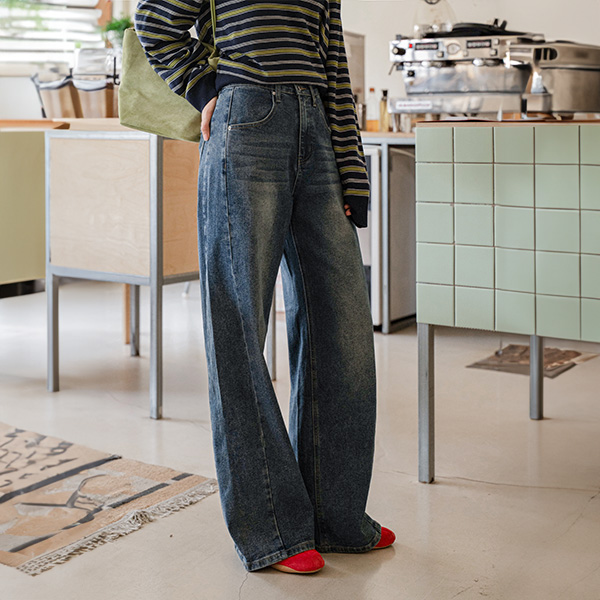 [Special Sale] Shy Washing Incision Wide Span Denim Pants