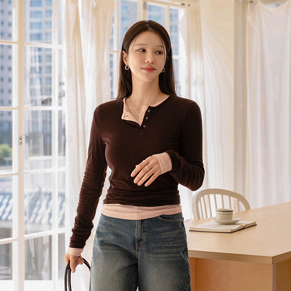 Soft Layered Button T-shirt