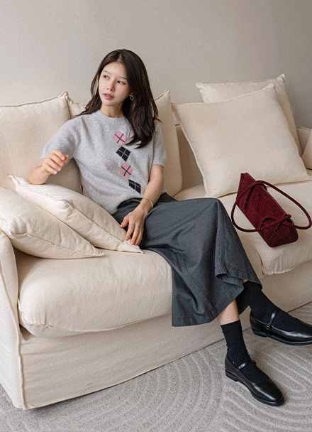 Soft Argyle Short-sleeve Wool Knitwear Korea