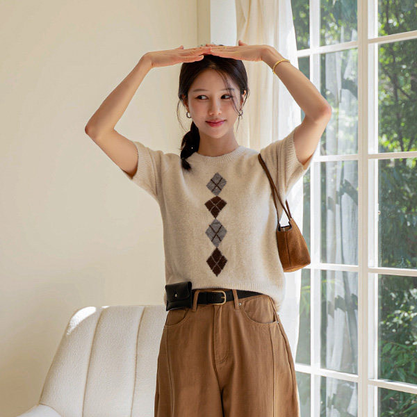 Soft Argyle Short-sleeve Wool Knitwear