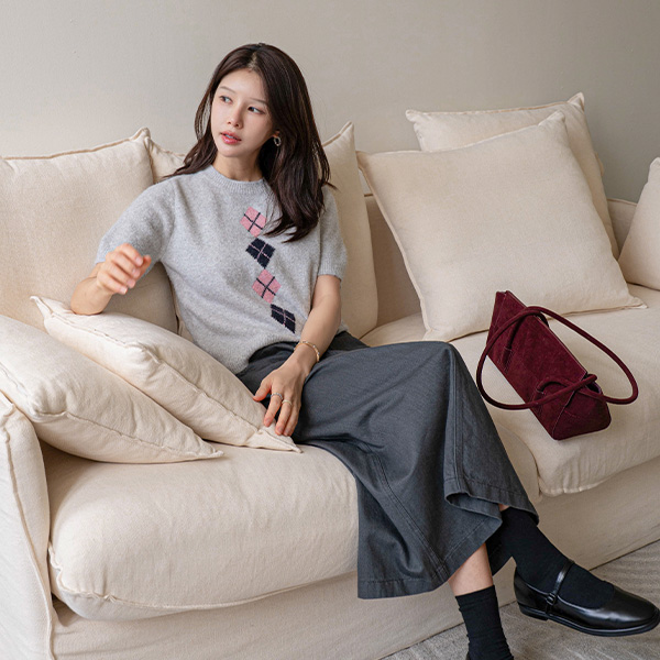 Soft Argyle Short-sleeve Wool Knitwear