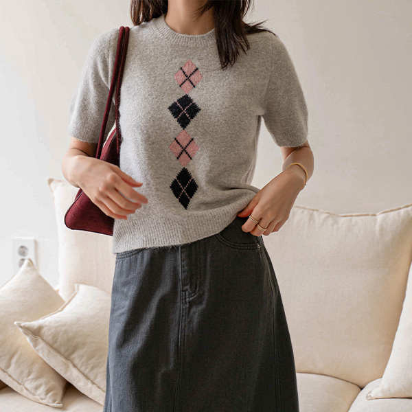 Soft Argyle Short-sleeve Wool Knitwear