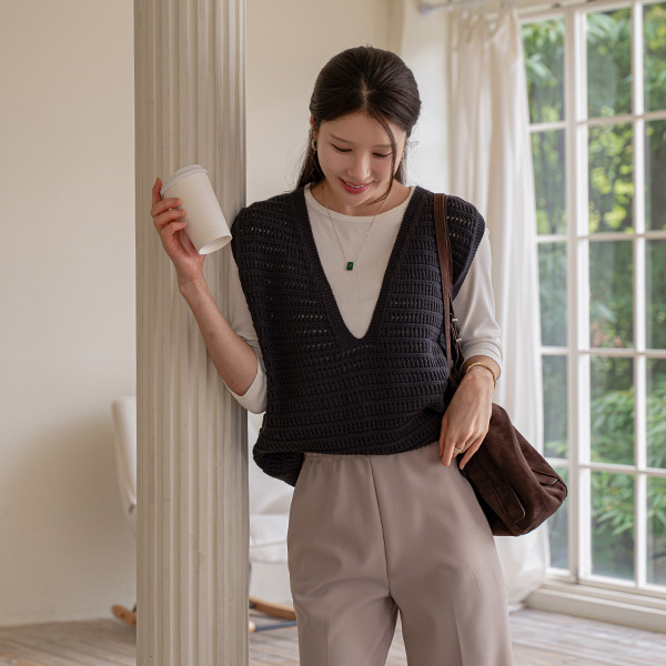 플레르 양면 string 단추 Knitwear Vest