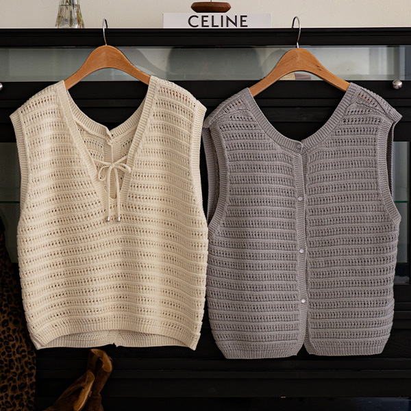 플레르 양면 string 단추 Knitwear Vest