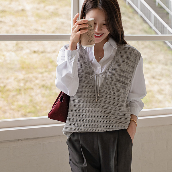플레르 양면 string 단추 Knitwear Vest