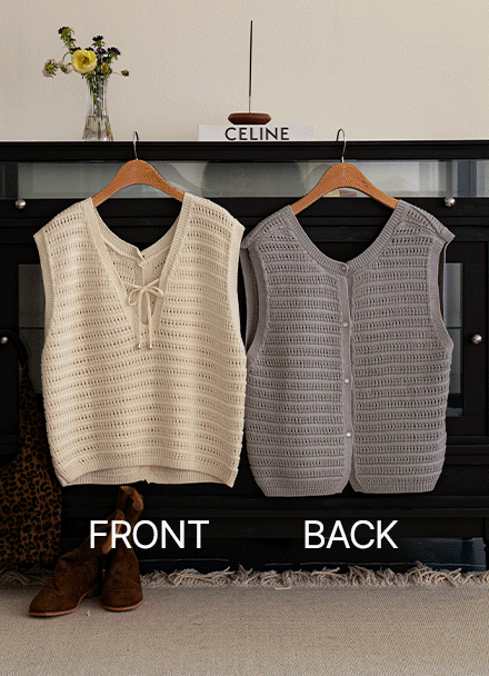 Fleur Double-sided String Button Knitwear Vest Korea