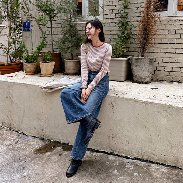 쿠버 사선절개 와이드 Denim Pants