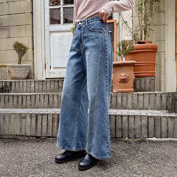 쿠버 사선절개 와이드 Denim Pants