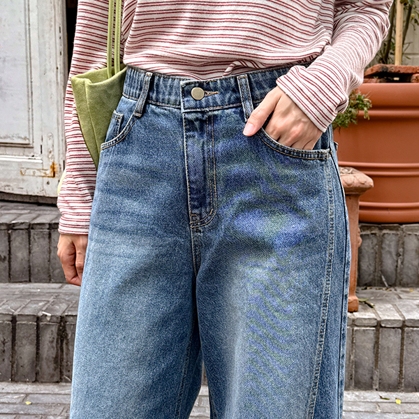 쿠버 사선절개 와이드 Denim Pants