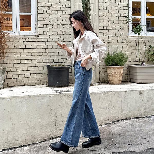 쿠버 사선절개 와이드 Denim Pants