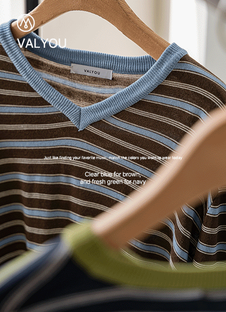 [valyou] 로튼 V-neck Stripe Knitwear Korea